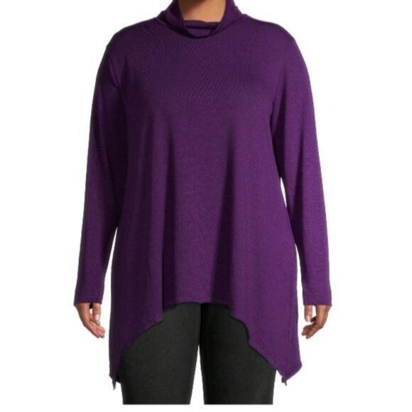 Terra & Sky Tops - Terra & Sky Womens Purple Cowl Neck Sharkbite Tunic Top Size 1X (16W-18W)